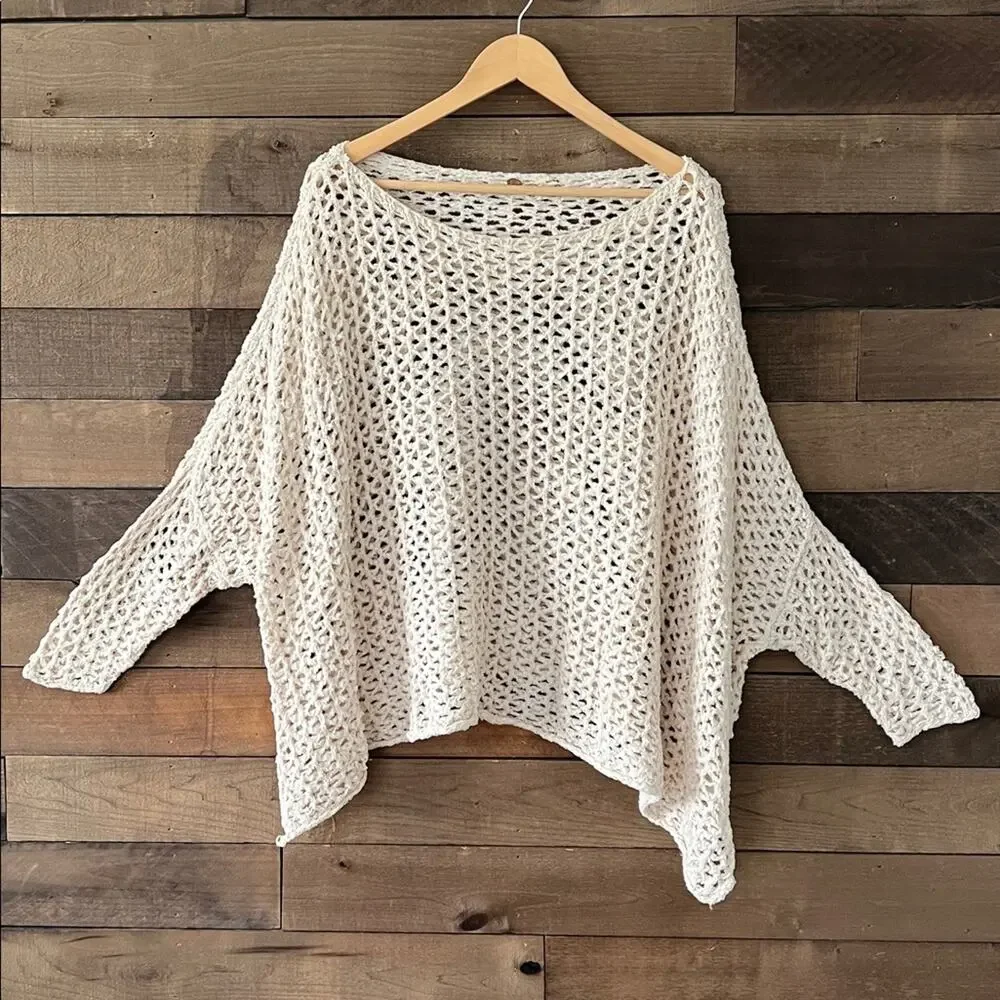FP One Free People Women's Napa Crochet Open Knit Top in Tan Cream Size XS/S
